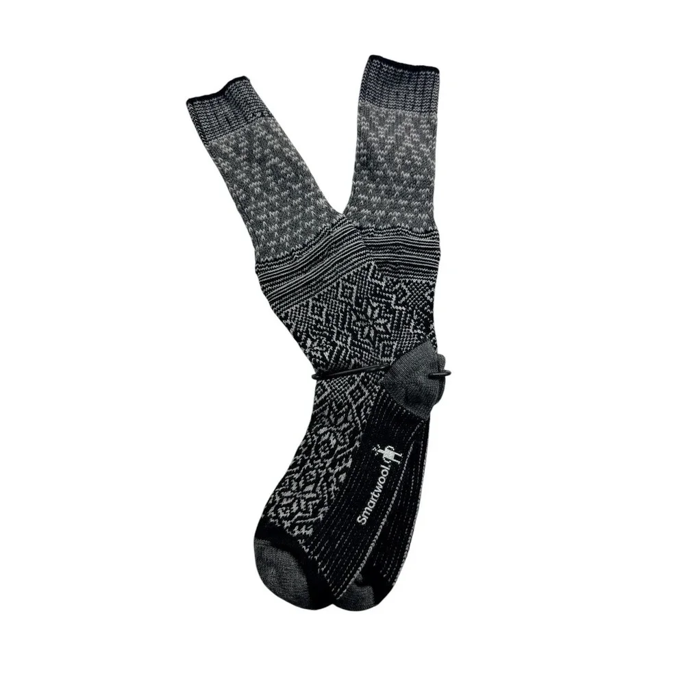 Smartwool Snowflake Flurry Merino Wool Crew Socks Black Large L Cushion LOT 2